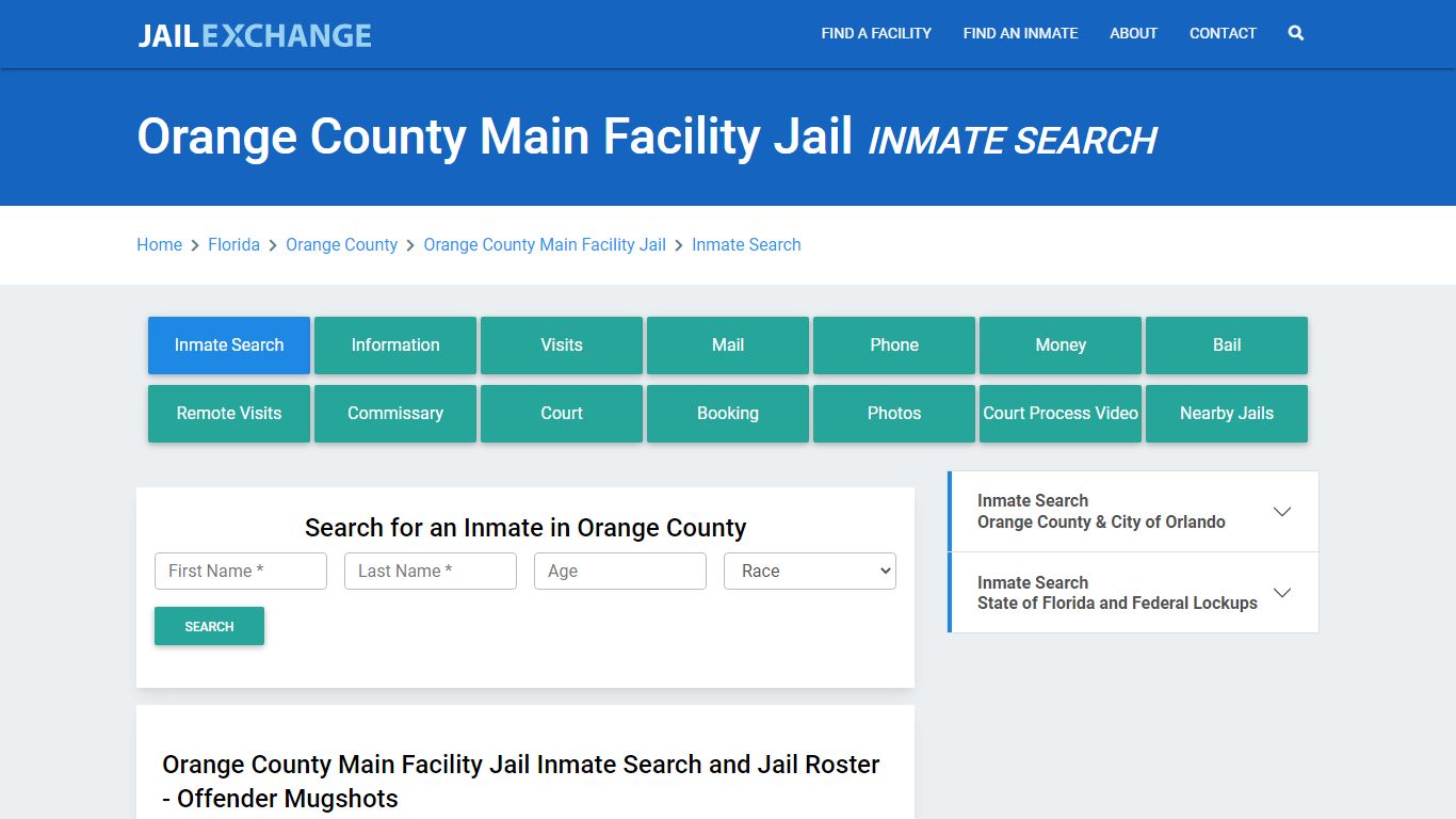 Orange County Main Facility Jail Inmate Search