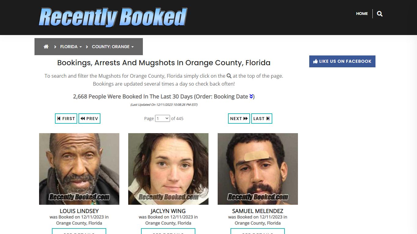 Recent bookings, Arrests, Mugshots in Orange County, Florida